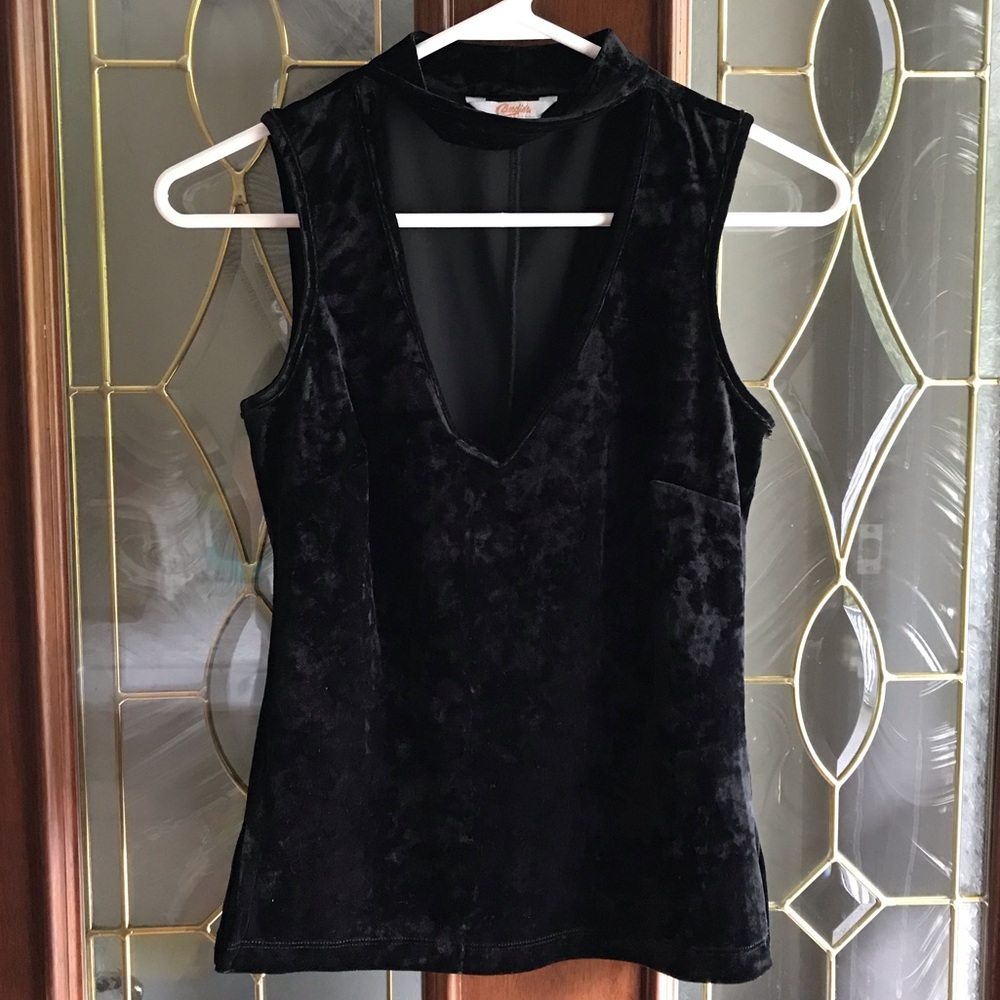 VTG 90s Candie’s Crushed Velvet Deep V-Neck Choker Collar Top Size Small